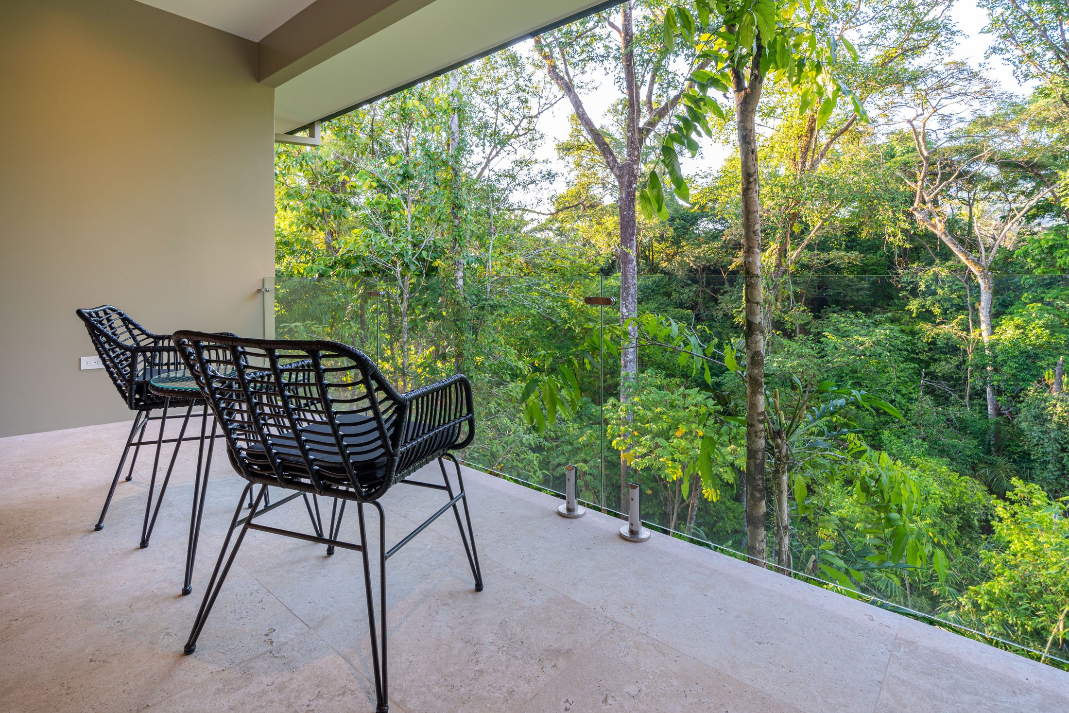 Terrace seating among the trees